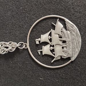 Pewter ship necklace with matching earrings